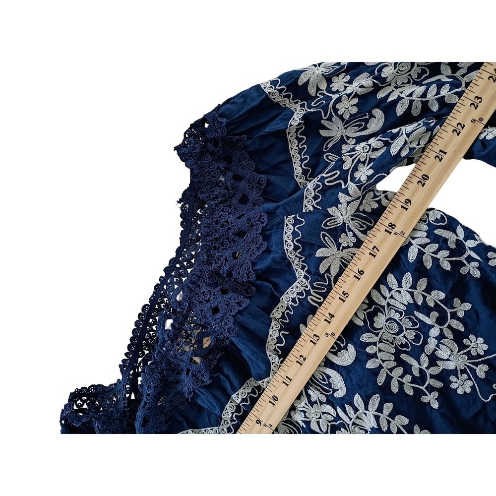 Flying Tomato Navy 100% Cotton Embroidered Crochet Off Shoulder Boho L - Picture 5 of 7
